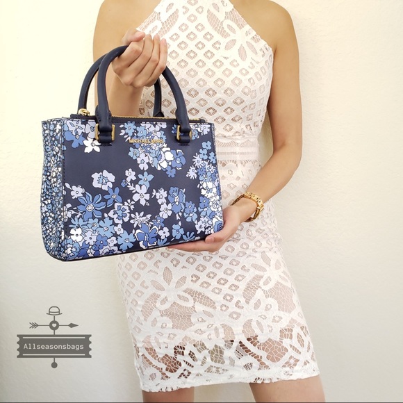 NWT Michael KORS Kellen Floral Navy Satchel Bag - Picture 4 of 8